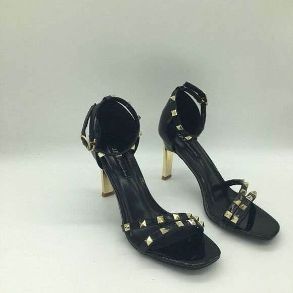Black Women Ankle Strap Rivets Sandals Open Toe Mid Heels Pumps - Picture 2 of 10